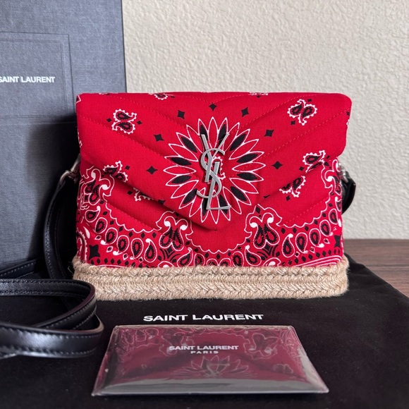 NEW SAINT LAURENT Toy LouLou Red Bandana Espadrille Crossbody Bag - Picture 1 of 8